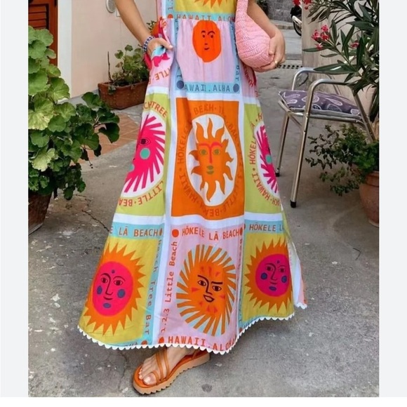 Sunday Up Beach Colorful Maxi Dress Sz L - Picture 2 of 8